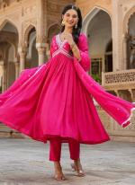 Chanderi Silk Pink Festival Wear Embroidery Work Readymade Anarkali Suit